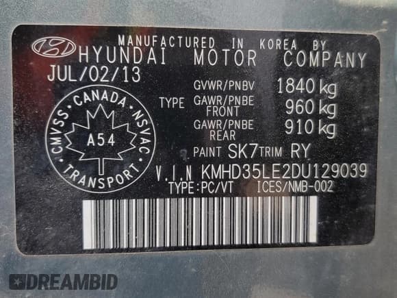 ✅ 2013 Hyundai Elantra • VIN: KMHD35LE2DU129039 • Лот: 61413955. Опубликован ранее на Copart с пробегом 120 911 миль. Бесплатный доступ к архиву аукционных продаж из США и подробный отчёт об истории автомобиля на DreamBid. Изображение 12.