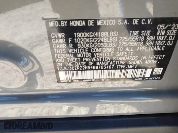 ✅ 2024 Honda HR-V Sport • VIN: 3CZRZ2H54RM703467 • Lot: 43585629. Listed on IAAI with 8,712 mi. Free auction sales archive from the USA and detailed vehicle history report at DreamBid. Image 9.