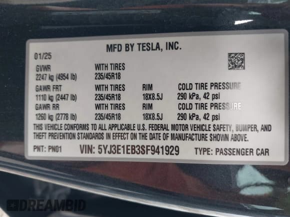 ✅ 2025 Tesla Model 3 Long Range • VIN: 5YJ3E1EB3SF941929 • Lot: 43046815. Wystawiony na IAAI z przebiegiem 12 093 mil. Bezpłatny archiwum sprzedaży aukcyjnych z USA i szczegółowy raport historii pojazdu na DreamBid. Zdjęcie 9.