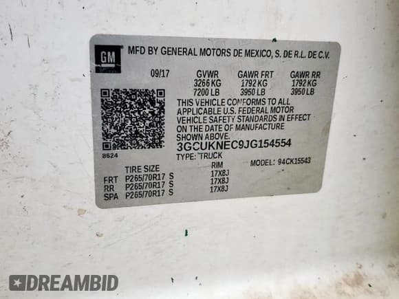 ✅ 2018 Chevrolet Silverado 1500 Work Truck • VIN: 3GCUKNEC9JG154554 • Lot: 82089355. Wystawiony na Copart z przebiegiem 101 987 mil. Bezpłatny archiwum sprzedaży aukcyjnych z USA i szczegółowy raport historii pojazdu na DreamBid. Zdjęcie 12.