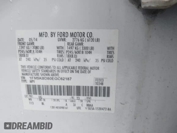 ✅ 2014 Ford Explorer XLT • VIN: 1FM5K8D80EGC62187 • Lot: 43815735. Wystawiony na IAAI z przebiegiem 214 175 mil. Bezpłatny archiwum sprzedaży aukcyjnych z USA i szczegółowy raport historii pojazdu na DreamBid. Zdjęcie 9.