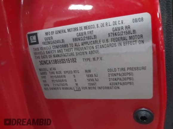 ✅ 2009 Chevrolet HHR LS • VIN: 3GNCA13B59S515182 • Lot: 41731472. Listed on IAAI with 91,618 mi. Free auction sales archive from the USA and detailed vehicle history report at DreamBid. Image 9.