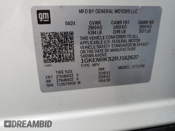 ✅ 2024 GMC Acadia AWD Denali • VIN: 1GKENRKS2RJ162637 • Lot: 86310605. Listed on Copart with 25,141 mi. Free auction sales archive from the USA and detailed vehicle history report at DreamBid. Image 13.