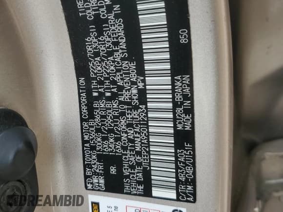 ✅ 2005 Toyota Highlander Limited • VIN: JTEEP21A950112934 • Lot: 65001295. Wystawiony na Copart z przebiegiem 150 001 mil. Bezpłatny archiwum sprzedaży aukcyjnych z USA i szczegółowy raport historii pojazdu na DreamBid. Zdjęcie 13.