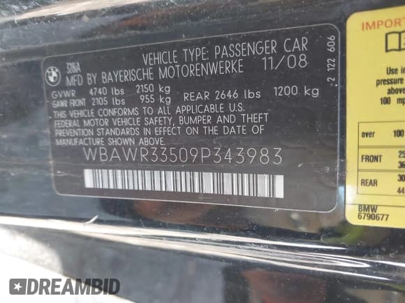 ✅ 2009 BMW 3 Series 328i • VIN: WBAWR33509P343983 • Лот: 42034364. Опубликован ранее на IAAI с пробегом 103 875 миль. Бесплатный доступ к архиву аукционных продаж из США и подробный отчёт об истории автомобиля на DreamBid. Изображение 9.