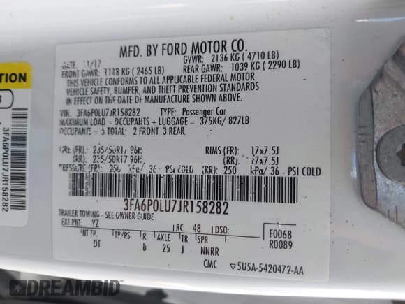 ✅ 2018 Ford Fusion SE • VIN: 3FA6P0LU7JR158282 • Lot: 43618839. Listed on IAAI with 103,677 mi. Free auction sales archive from the USA and detailed vehicle history report at DreamBid. Image 9.