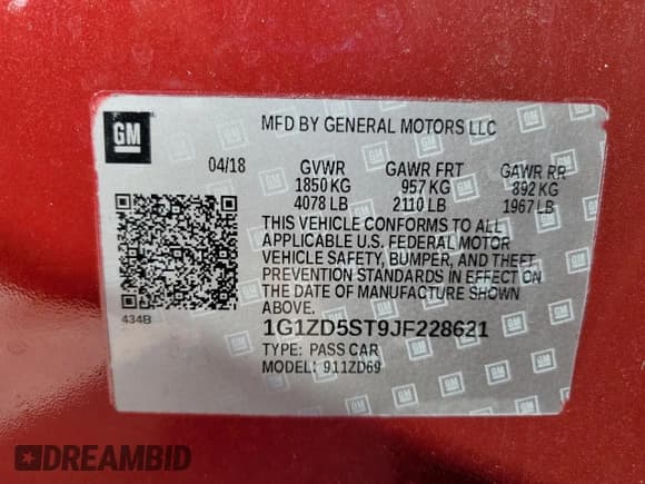 ✅ 2018 Chevrolet Malibu LT • VIN: 1G1ZD5ST9JF228621 • Lot: 85767225. Listed on Copart with 111,659 mi. Free auction sales archive from the USA and detailed vehicle history report at DreamBid. Image 12.