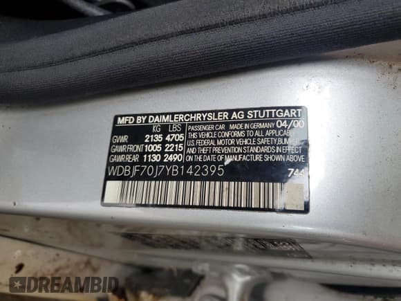 ✅ 2000 Mercedes-Benz E 320 • VIN: WDBJF70J7YB142395 • Лот: 53849225. Опубликован ранее на Copart с пробегом 138 289 миль. Бесплатный доступ к архиву аукционных продаж из США и подробный отчёт об истории автомобиля на DreamBid. Изображение 12.