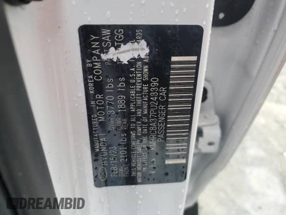 2023 Hyundai Venue SEL с VIN KMHRC8A37PU243390, выставлен на аукционе Copart как лот 72885724 с пробегом 33 509 миль миль и Списание • Salvage title. История ставок и продаж доступна на DreamBid. Изображение 14.