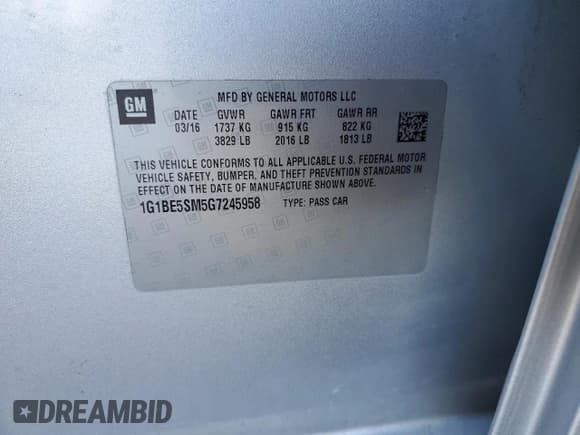 ✅ 2016 Chevrolet Cruze LT • VIN: 1G1BE5SM5G7245958 • Lot: 39448923. Listed on Copart with 65,667 mi. Free auction sales archive from the USA and detailed vehicle history report at DreamBid. Image 12.