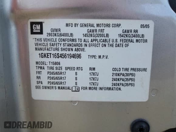 ✅ 2005 GMC Envoy SLT • VIN: 1GKET16S456194696 • Lot: 92130285. Listed on Copart with 201,153 mi. Free auction sales archive from the USA and detailed vehicle history report at DreamBid. Image 13.