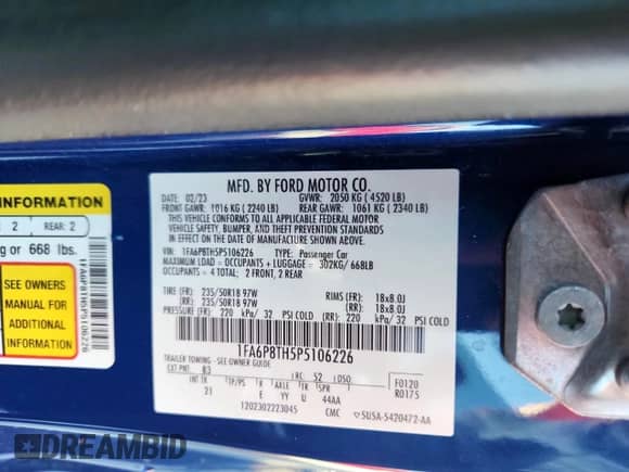 2023 Ford Mustang EcoBoost with VIN 1FA6P8TH5P5106226, listed as a Copart auction lot 69764225 with 40,461 mi miles and Clean title. Bid and sale history available at DreamBid. Image 13.