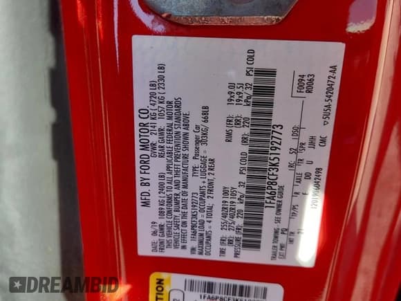 ✅ 2019 Ford Mustang GT • VIN: 1FA6P8CF3K5192773 • Лот: 86159265. Опубликован ранее на Copart с пробегом 55 883 миль. Бесплатный доступ к архиву аукционных продаж из США и подробный отчёт об истории автомобиля на DreamBid. Изображение 13.