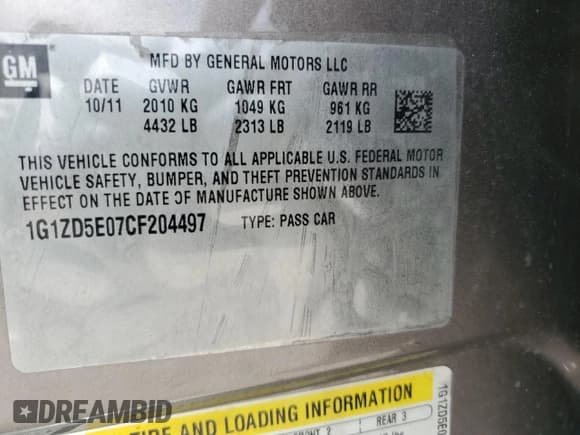 ✅ 2012 Chevrolet Malibu 2LT • VIN: 1G1ZD5E07CF204497 • Lot: 70271874. Listed on Copart with 131,160 mi. Free auction sales archive from the USA and detailed vehicle history report at DreamBid. Image 14.