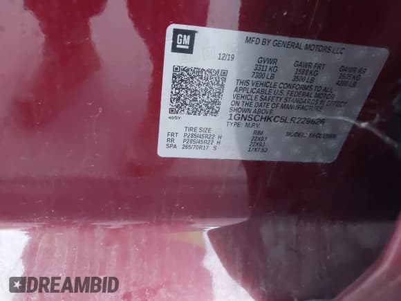 ✅ 2020 Chevrolet Suburban LT • VIN: 1GNSCHKC5LR229626 • Lot: 43470695. Listed on IAAI with 16,701 mi. Free auction sales archive from the USA and detailed vehicle history report at DreamBid. Image 9.