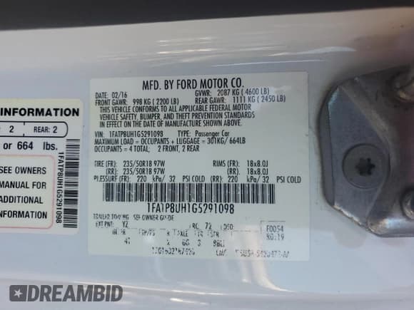 ✅ 2016 Ford Mustang EcoBoost Premium • VIN: 1FATP8UH1G5291098 • Lot: 87462145. Listed on Copart with 88,186 mi. Free auction sales archive from the USA and detailed vehicle history report at DreamBid. Image 13.