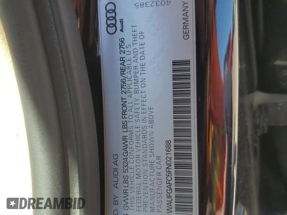 ✅ 2015 Audi A6 Premium Plus • VIN: WAUFGAFC5FN021688 • Lot: 57678505. Listed on Copart with 99,618 mi. Free auction sales archive from the USA and detailed vehicle history report at DreamBid. Image 13.