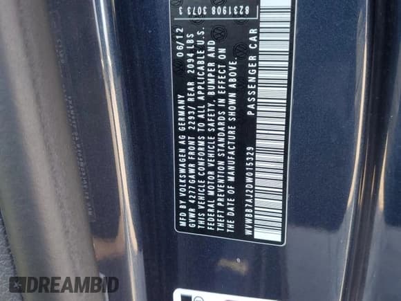 ✅ 2013 Volkswagen Golf w/Conv & Sunroof • VIN: WVWBB7AJ2DW015329 • Лот: 53741895. Опубликован ранее на Copart с пробегом 62 609 миль. Бесплатный доступ к архиву аукционных продаж из США и подробный отчёт об истории автомобиля на DreamBid. Изображение 12.