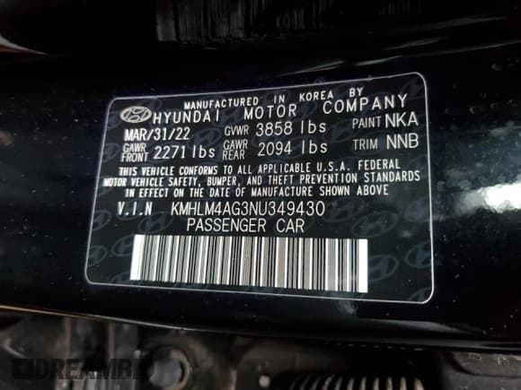 ✅ 2022 Hyundai Elantra SEL • VIN: KMHLM4AG3NU349430 • Lot: 71870745. Listed on Copart with Not provided. Free auction sales archive from the USA and detailed vehicle history report at DreamBid. Image 12.