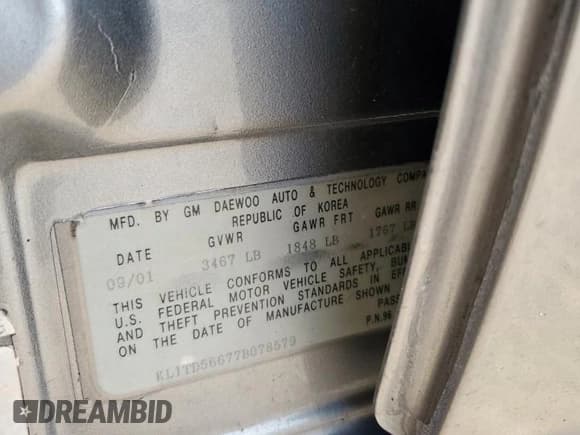 ✅ 2007 Chevrolet Aveo LS • VIN: KL1TD56677B078579 • Lot: 62589705. Wystawiony na Copart z przebiegiem 143 141 mil. Bezpłatny archiwum sprzedaży aukcyjnych z USA i szczegółowy raport historii pojazdu na DreamBid. Zdjęcie 12.