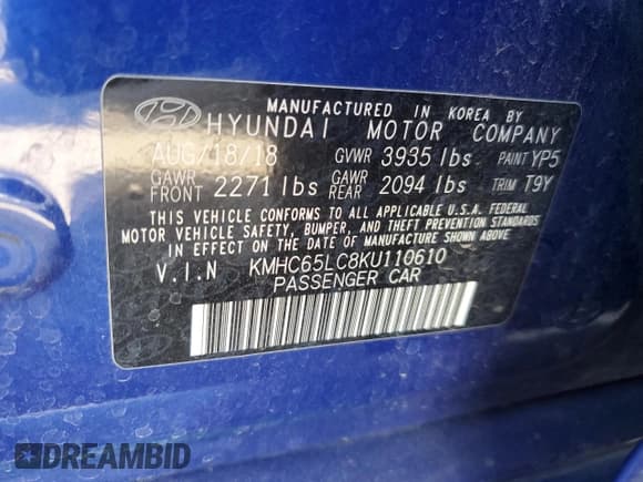 ✅ 2019 Hyundai Ioniq Blue • VIN: KMHC65LC8KU110610 • Lot: 77816844. Listed on Copart with 68,726 mi. Free auction sales archive from the USA and detailed vehicle history report at DreamBid. Image 14.