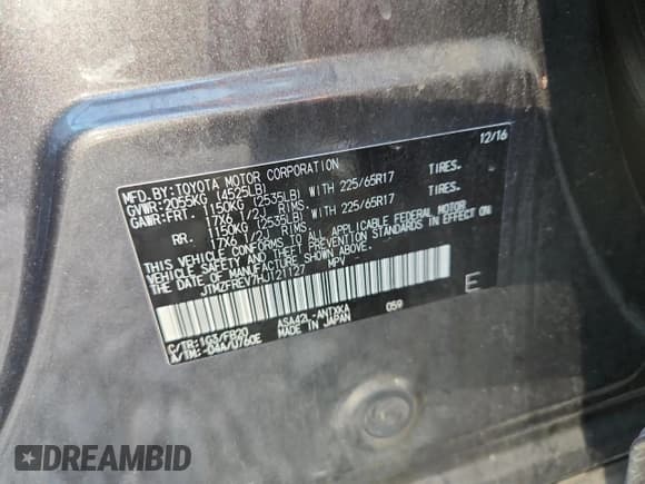 ✅ 2017 Toyota RAV4 LE • VIN: JTMZFREV7HJ121127 • Lot: 90846215. Wystawiony na Copart z przebiegiem 57 621 mil. Bezpłatny archiwum sprzedaży aukcyjnych z USA i szczegółowy raport historii pojazdu na DreamBid. Zdjęcie 13.