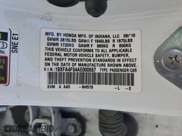 ✅ 2010 Honda Civic GX • VIN: 19XFA4F54AE000657 • Лот: 61157865. Опубликован ранее на Copart с пробегом Не указан. Бесплатный доступ к архиву аукционных продаж из США и подробный отчёт об истории автомобиля на DreamBid. Изображение 12.