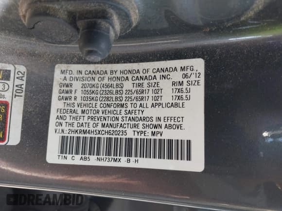 ✅ 2012 Honda CR-V EX • VIN: 2HKRM4H5XCH620235 • Лот: 43614411. Опубликован ранее на IAAI с пробегом 156 543 миль. Бесплатный доступ к архиву аукционных продаж из США и подробный отчёт об истории автомобиля на DreamBid. Изображение 9.