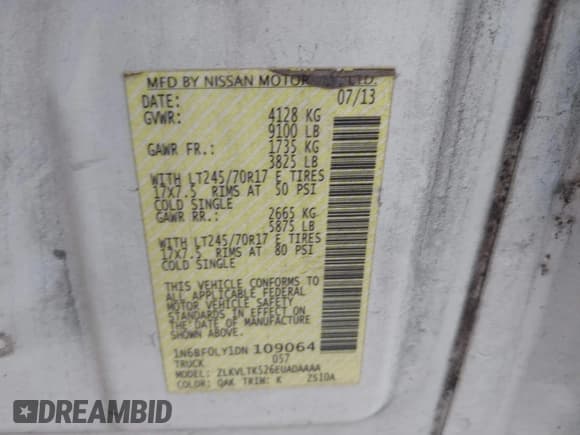 ✅ 2013 Nissan NV SV • VIN: 1N6BF0LY1DN109064 • Lot: 39906243. Listed on IAAI with 299,153 mi. Free auction sales archive from the USA and detailed vehicle history report at DreamBid. Image 9.