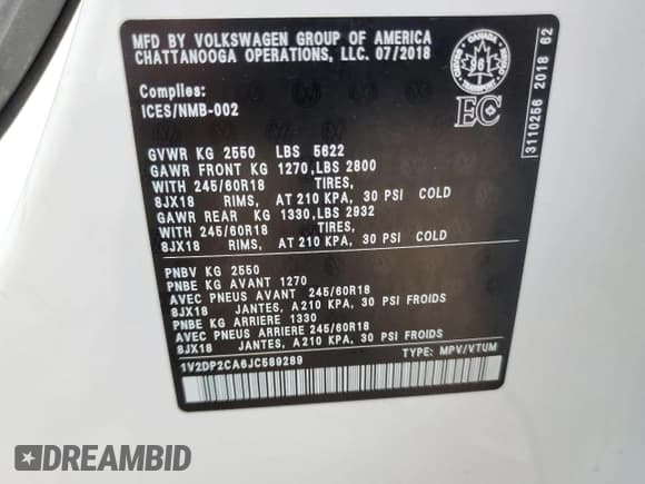 ✅ 2018 Volkswagen Atlas SE • VIN: 1V2DP2CA6JC589289 • Lot: 71044205. Listed on Copart with 220,883 mi. Free auction sales archive from the USA and detailed vehicle history report at DreamBid. Image 14.