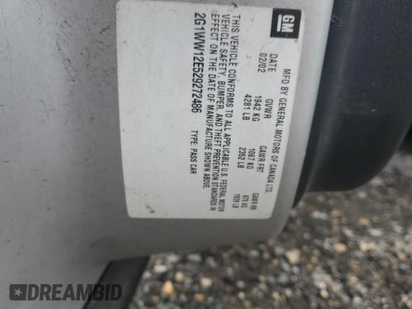 ✅ 2002 Chevrolet Monte Carlo LS • VIN: 2G1WW12E529272486 • Lot: 63662575. Listed on Copart with Not provided. Free auction sales archive from the USA and detailed vehicle history report at DreamBid. Image 12.