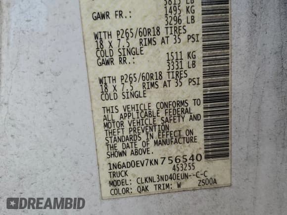 ✅ 2019 Nissan Frontier SL • VIN: 1N6AD0EV7KN756540 • Lot: 82376535. Listed on Copart with 78,440 mi. Free auction sales archive from the USA and detailed vehicle history report at DreamBid. Image 13.