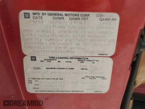 1989 Chevrolet Corvette with VIN 1G1YY3188K5117454, listed as a Copart auction lot 63705665 with Not provided miles and Non repairable. Bid and sale history available at DreamBid. Image 12.