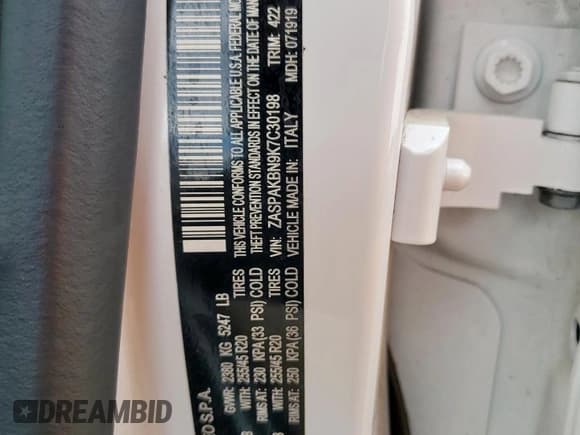 ✅ 2019 Alfa Romeo Stelvio Ti • VIN: ZASPAKBN9K7C30198 • Lot: 67135185. Wystawiony na Copart z przebiegiem 36 297 mil. Bezpłatny archiwum sprzedaży aukcyjnych z USA i szczegółowy raport historii pojazdu na DreamBid. Zdjęcie 13.