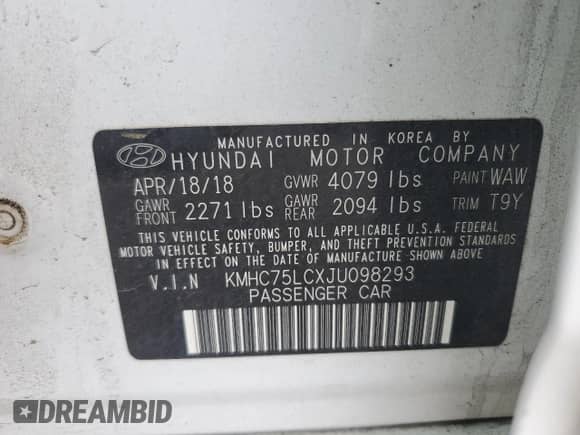 2018 Hyundai Ioniq SEL z VIN KMHC75LCXJU098293, wystawiony jako Copart lot #58387894 z przebiegiem 168 534 mil mil oraz Szkoda całkowita • Salvage title. Historia ofert i sprzedaży dostępna na DreamBid. Obrazek 12.
