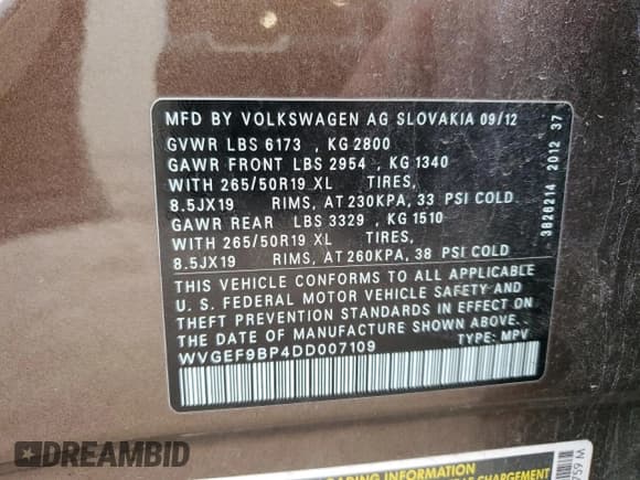 ✅ 2013 Volkswagen Touareg Exec • VIN: WVGEF9BP4DD007109 • Lot: 58890665. Listed on Copart with 157,286 mi. Free auction sales archive from the USA and detailed vehicle history report at DreamBid. Image 14.