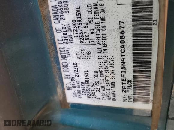 ✅ 1996 Ford F-150 • VIN: 2FTEF15N4TCA08677 • Lot: 77794374. Listed on Copart with Not provided. Free auction sales archive from the USA and detailed vehicle history report at DreamBid. Image 14.