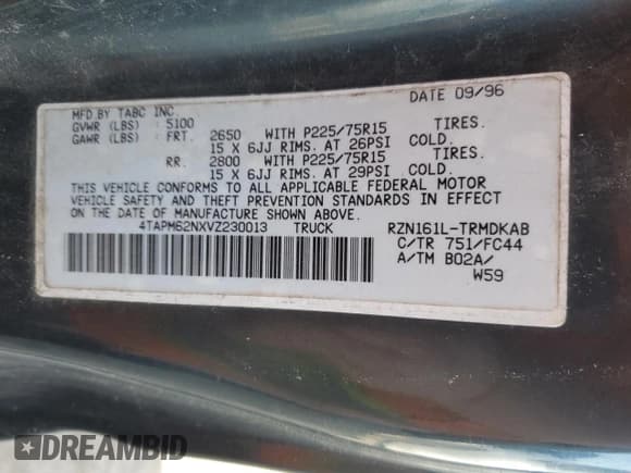 ✅ 1997 Toyota Tacoma • VIN: 4TAPM62NXVZ230013 • Lot: 46535285. Listed on Copart with 252,867 mi. Free auction sales archive from the USA and detailed vehicle history report at DreamBid. Image 12.