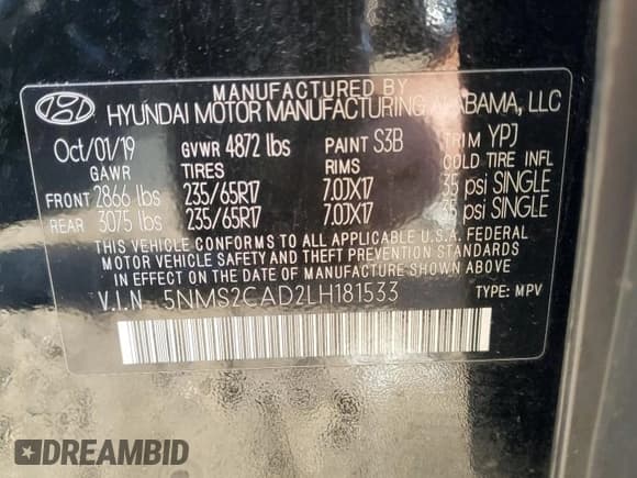 ✅ 2020 Hyundai Santa Fe SE • VIN: 5NMS2CAD2LH181533 • Лот: 84212235. Опубликован ранее на Copart с пробегом 75 937 миль. Бесплатный доступ к архиву аукционных продаж из США и подробный отчёт об истории автомобиля на DreamBid. Изображение 12.