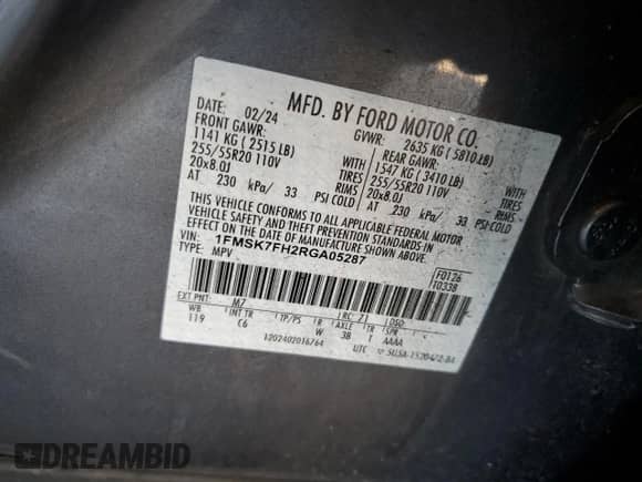 2024 Ford Explorer Limited with VIN 1FMSK7FH2RGA05287, listed as a Copart auction lot 90384075 with 57,204 mi miles and Clean title. Bid and sale history available at DreamBid. Image 14.