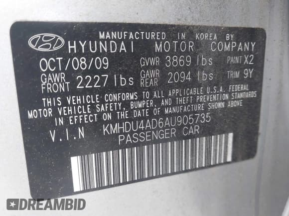 ✅ 2010 Hyundai Elantra GLS • VIN: KMHDU4AD6AU905735 • Lot: 43596963. Listed on IAAI with 254,444 mi. Free auction sales archive from the USA and detailed vehicle history report at DreamBid. Image 9.