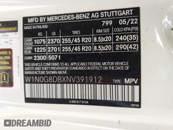 ✅ 2022 Mercedes-Benz GLC 300 • VIN: W1N0G8DBXNV391912 • Lot: 42647792. Listed on IAAI with 65,743 mi. Free auction sales archive from the USA and detailed vehicle history report at DreamBid. Image 9.