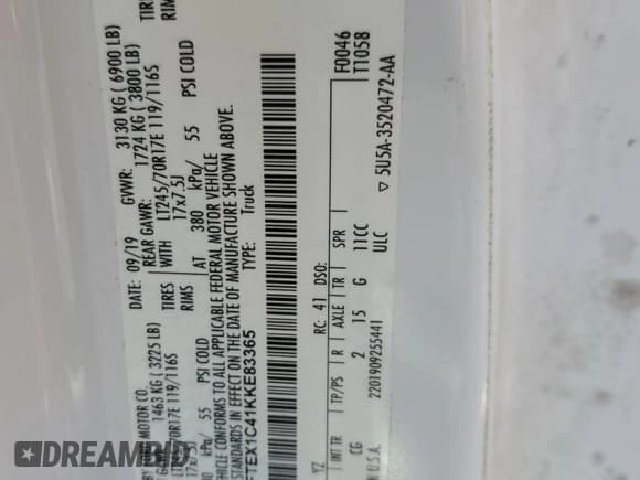 ✅ 2019 Ford F-150 XL • VIN: 1FTEX1C41KKE83365 • Lot: 66138895. Listed on Copart with 124,645 mi. Free auction sales archive from the USA and detailed vehicle history report at DreamBid. Image 12.