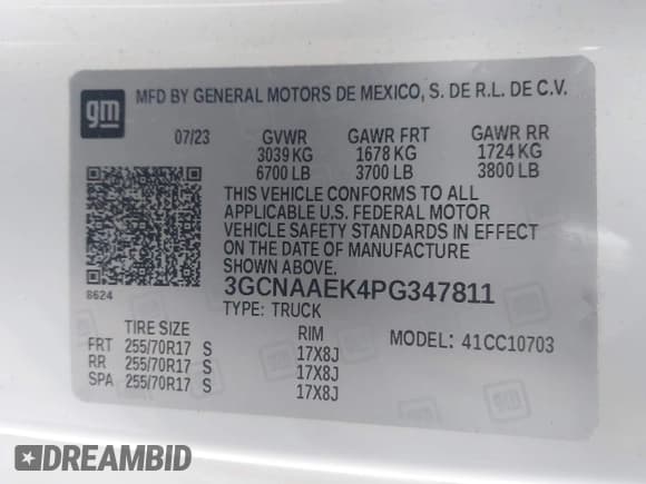 ✅ 2023 Chevrolet Silverado 1500 Work Truck • VIN: 3GCNAAEK4PG347811 • Lot: 43458685. Listed on IAAI with 184,059 mi. Free auction sales archive from the USA and detailed vehicle history report at DreamBid. Image 9.