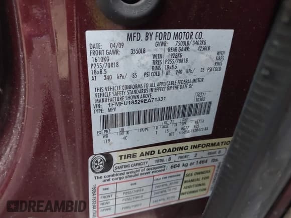 ✅ 2009 Ford Expedition Eddie Bauer • VIN: 1FMFU18529EA71331 • Лот: 40922133. Опубликован ранее на IAAI с пробегом 114 211 миль. Бесплатный доступ к архиву аукционных продаж из США и подробный отчёт об истории автомобиля на DreamBid. Изображение 9.