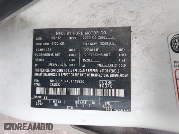 ✅ 2012 Ford Transit Connect XL • VIN: NM0LS7CNXCT113820 • Lot: 42392915. Wystawiony na IAAI z przebiegiem 248 878 mil. Bezpłatny archiwum sprzedaży aukcyjnych z USA i szczegółowy raport historii pojazdu na DreamBid. Zdjęcie 9.