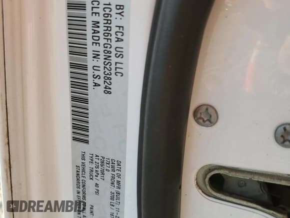 ✅ 2022 Ram 1500 Tradesman • VIN: 1C6RR6FG8NS238248 • Lot: 91093505. Wystawiony na Copart z przebiegiem 70 899 mil. Bezpłatny archiwum sprzedaży aukcyjnych z USA i szczegółowy raport historii pojazdu na DreamBid. Zdjęcie 13.