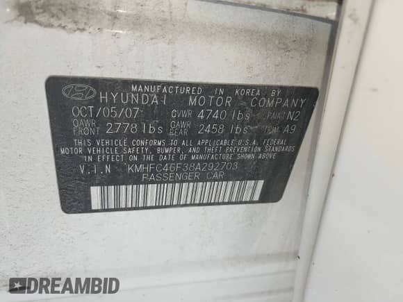 2008 Hyundai Azera Limited z VIN KMHFC46F38A292703, wystawiony jako IAAI lot #41624987 z przebiegiem 347 854 mil mil oraz . Historia ofert i sprzedaży dostępna na DreamBid. Obrazek 9.