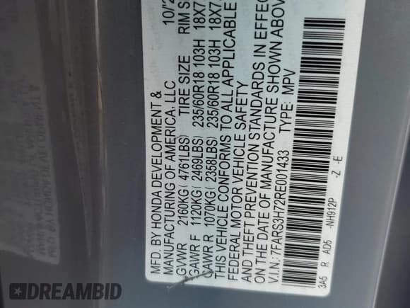 ✅ 2024 Honda CR-V EX-L • VIN: 7FARS3H72RE001433 • Лот: 80111155. Опубликован ранее на Copart с пробегом 47 344 миль. Бесплатный доступ к архиву аукционных продаж из США и подробный отчёт об истории автомобиля на DreamBid. Изображение 13.