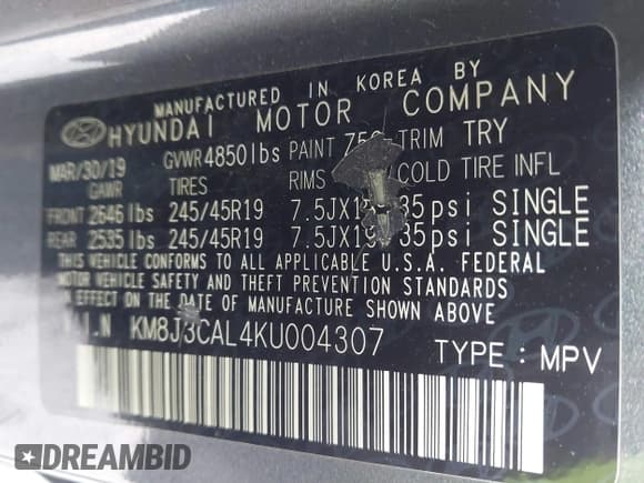 ✅ 2019 Hyundai Tucson Ultimate • VIN: KM8J3CAL4KU004307 • Лот: 43583866. Опубликован ранее на IAAI с пробегом 64 933 миль. Бесплатный доступ к архиву аукционных продаж из США и подробный отчёт об истории автомобиля на DreamBid. Изображение 9.